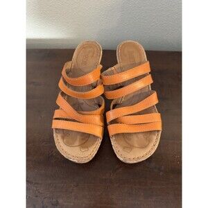 Born Handcrafted Leather Wedges Women Sandals Cork Heels Shoes Orange Size 8